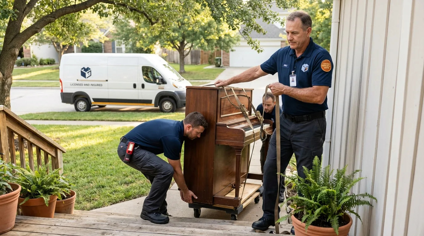 Licensed piano movers securing grand piano in Pacolet, SC