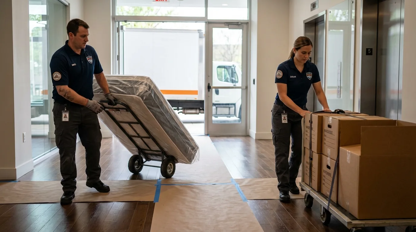 Professional apartment movers loading elevator in Pacolet, SC