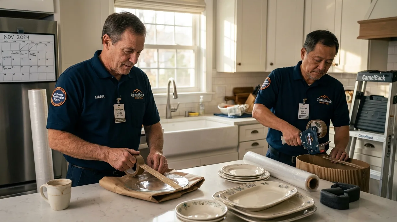 Professional crew packing kitchen dishware in Pacolet, SC